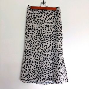 Satin slip leopard print midi skirt